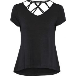 Shirt ze sznurowaniem bonprix czarny. Czarne koszulki damskie bonprix, bez wzorów, bez kołnierzyka, bez rękawów. Za 64,99 zł.