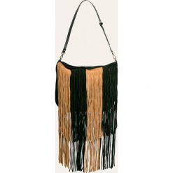 Pepe Jeans - Torebka skórzana Tina. Czarne listonoszki damskie Pepe Jeans, w paski, z bawełny, na ramię, duże, zamszowe, bez dodatków. W wyprzedaży za 379,90 zł.