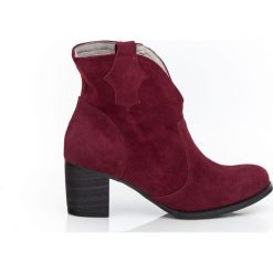 Botki na słupku kowbojki - skóra naturalna - model 503 - kolor oberzyna. Szare botki damskie Zapato, na wiosnę, z jeansu, eleganckie, z okrągłym noskiem, bez obcasa, na obcasie, bez zapięcia. Za 399,00 zł.
