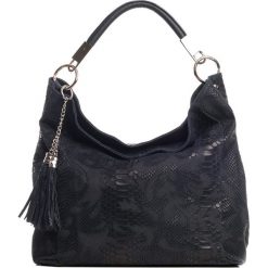 Shopper bag damskie: Skórzana torebka w kolorze granatowym – 38 x 36 x 15 cm