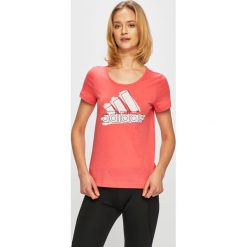 Adidas Performance - Top. Pomarańczowe topy damskie adidas Performance, s, z nadrukiem, z bawełny, z okrągłym kołnierzem. W wyprzedaży za 69,90 zł.
