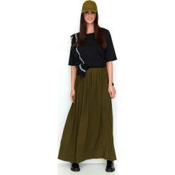 Khaki Zwiewna Maxi Spódnica na Gumie. Brązowe spódniczki damskie Molly.pl, na co dzień, na lato, l, bez wzorów, z gumy, wizytowe, długie, maxi, proste. Za 115,90 zł.