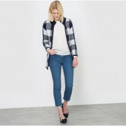 Rozpinany sweter w kratę. Szare kardigany damskie marki La Redoute Collections, z poliamidu. Za 126,00 zł.