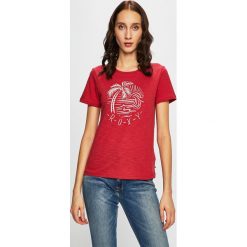 Roxy - Top. Niebieskie bluzki damskie Roxy, s, z nadrukiem, z bawełny, z okrągłym kołnierzem. W wyprzedaży za 59,90 zł.
