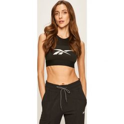 Reebok - Biustonosz sportowy. Czarne biustonosze sportowe damskie Reebok, m, z nadrukiem, z elastanu. Za 119,90 zł.