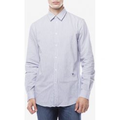 Trussardi Jeans Koszula Niebieski. Niebieskie koszule męskie Trussardi Jeans, w paski, z bawełny, bez kołnierzyka, z długim rękawem. Za 533,95 zł.