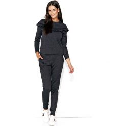 Grafitowy Komfortowy Komplet Bluza ze Spodniami. Szare bluzki damskie Molly.pl, s, z aplikacjami, bez rękawów, długie, bez kaptura. Za 135,90 zł.