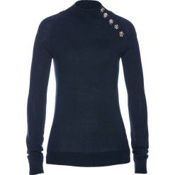 Sweter z guzikami bonprix ciemnoniebieski. Niebieskie swetry damskie bonprix, bez wzorów, bez rękawów, bez kaptura. Za 89,99 zł.