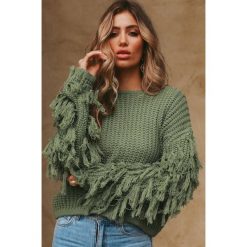 Sweter KRISTI KHAKI. Brązowe swetry damskie IVET, z aplikacjami, bez rękawów, bez kaptura. W wyprzedaży za 58,00 zł.