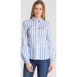 KOSZULA SLIM FIT TRUSSARDI JEANS. Białe koszule damskie Trussardi Jeans, na co dzień, bez wzorów, z elastanu, z włoskim kołnierzykiem, bez rękawów. Za 340,00 zł.