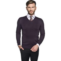 Swetry klasyczne męskie: sweter valero w serek fiolet