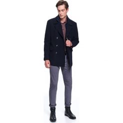 Płaszcz dwurzędowy z dodatkiem wełny. Niebieskie płaszcze męskie Top Secret, na zimę, xl, bez wzorów, z wełny, eleganckie, bez kaptura. Za 349,99 zł.