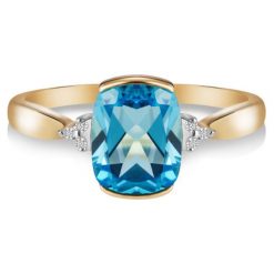Wyjątkowy Pierścionek Złoty - złoto 375, Topaz swiss blue,biały topaz. Żółte pierścionki damskie W.KRUK, z topazem, złote. Za 1290,00 zł.