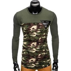 Bluzy męskie: BLUZA MĘSKA BEZ KAPTURA Z NADRUKIEM B803 - KHAKI