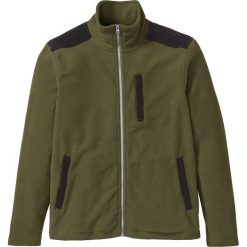 Bluza rozpinana z polaru bonprix ciemnooliwkowy. Zielone bluzy męskie bonprix, s, bez wzorów, z polaru, z kontrastowym kołnierzykiem, bez rękawów, bez kaptura. Za 99,99 zł.
