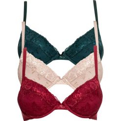 Biustonosz "push up" bonprix czerwony + głęboki zielony + cielisty. Czerwone biustonosze bonprix, bez wzorów, z bawełny. Za 89,97 zł.
