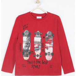Koszulka. Czerwone t-shirty chłopięce marki SKATE FOR LIFE, z aplikacjami, z długim rękawem. Za 49,90 zł.