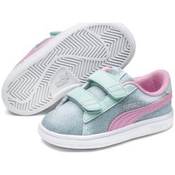 Puma Smash v2 Glitz Glam V Ps Fair Aqua-Pale Pink-Silver-White 27-28. Szare buty dziewczęce sportowe Puma, w paski, z paskami. Za 185,00 zł.