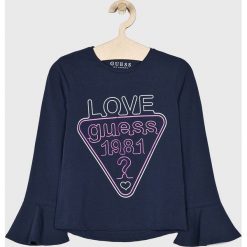 Guess Jeans - Longsleeve dziecięcy 118 -175 cm. Niebieskie bluzki dziewczęce Guess Jeans, z nadrukiem, z elastanu, z okrągłym kołnierzem, bez rękawów, bez kaptura. Za 89,90 zł.