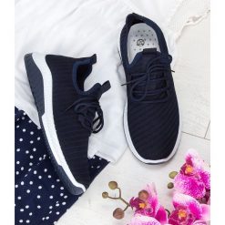 Buty sportowe damskie N/M BOK10 Granatowe. Niebieskie buty sportowe damskie N/M, bez wzorów, z tkaniny, sportowe. Za 69,00 zł.