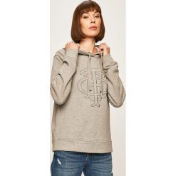 Tommy Hilfiger - Bluza. Szare bluzy damskie TOMMY HILFIGER, s, z aplikacjami, z bawełny, bez rękawów, z kapturem. W wyprzedaży za 429,90 zł.