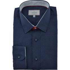 Stylowa Koszula Męska - VICTORIO - Slim Fit, Bawełniana, Atramentowa w Drobny Wzorek KSDWVCTO223. Niebieskie koszule męskie Victorio, m, bez wzorów, z bawełny, eleganckie, bez kołnierzyka, z długim rękawem. Za 125,00 zł.