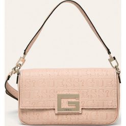 Guess Jeans - Torebka. Białe listonoszki damskie Guess Jeans, w paski, z bawełny, na ramię, bez dodatków. Za 569,90 zł.