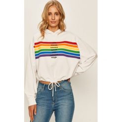 Wrangler - Bluza. Białe bluzy męskie Wrangler, s, z nadrukiem, z bawełny, z kapturem, z długim rękawem, długie, z kapturem. Za 239,90 zł.