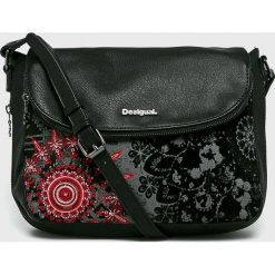 Desigual - Torebka. Czarne torebki klasyczne damskie marki Desigual, w paski, z elastanu, casualowe, na ramię, średnie, z haftem. Za 299,90 zł.