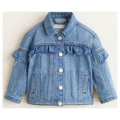 Mango Kids - Kurtka dziecięca Norma 80-104 cm. Niebieskie kurtki dziewczęce Mango Kids, bez wzorów, z bawełny, krótkie, bez kaptura. Za 99,90 zł.