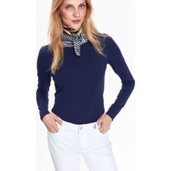 T-SHIRT DŁUGI RĘKAW DAMSKI GŁADKI. Niebieskie bluzki damskie Top Secret, bez wzorów, z bawełny, bez kołnierzyka. W wyprzedaży za 19,99 zł.