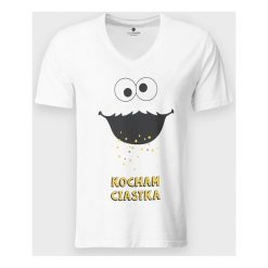 Koszulka męska v-neck Kocham ciastka. Koszulki męskie MegaKoszulki, m, bez wzorów, z bawełny, klasyczne, bez kołnierzyka, bez rękawów. Za 54,90 zł.