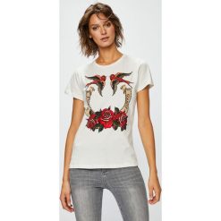 Pinko - Top. Czarne bluzki damskie marki Pinko, s, z nadrukiem, z bawełny, z okrągłym kołnierzem, z krótkim rękawem. W wyprzedaży za 429,90 zł.