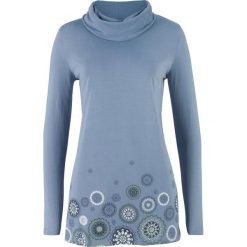 Shirt z długim rękawem i golfem bonprix matowy niebieski z nadrukiem. Niebieskie koszulki damskie bonprix, z nadrukiem, z golfem. Za 69,99 zł.