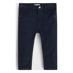Mango Kids - Spodnie dziecięce Kalio 80-104 cm. Niebieskie spodnie chłopięce Mango Kids, bez wzorów, z elastanu, casualowe. Za 59,90 zł.