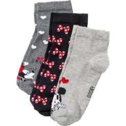 Krótkie skarpetki "Myszka Miki" (3 pary) bonprix szary melanż - czarny. Szare skarpetki damskie bonprix, z aplikacjami, z materiału. Za 37,99 zł.