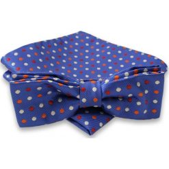Niebieska Mucha w Kolorowe Groszki, Kropki + Poszetka, Męska MUALTS0086. Niebieskie muszki męskie Alties, na imprezę, w paski, eleganckie. Za 40,00 zł.