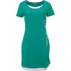 Sukienka z nadrukiem, krótki rękaw bonprix szmaragdowy. Zielone sukienki damskie bonprix, z nadrukiem, bez kołnierzyka, z krótkim rękawem, krótkie, mini. Za 44,99 zł.