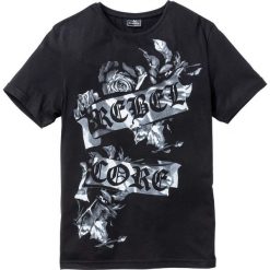 T-shirt Slim Fit bonprix czarny. Czarne koszulki męskie bonprix, s, z nadrukiem, bez kołnierzyka, bez rękawów. Za 37,99 zł.