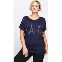 Granatowy T-shirt All Shook Up. Brązowe bluzki damskie marki Born2be, z materiału, na obcasie. Za 39,99 zł.