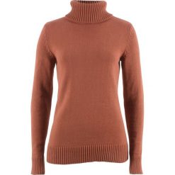 Sweter bawełniany z golfem bonprix orzechowy. Pomarańczowe swetry damskie bonprix, bez wzorów, z bawełny, bez rękawów. Za 54,99 zł.