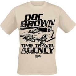 Powrót do przyszłości Doc Brown Time Travel Agency T-Shirt piaskowy. Brązowe t-shirty męskie z nadrukiem Powrót do przyszłości, m, z okrągłym kołnierzem. Za 74,90 zł.