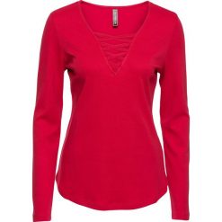 Shirt ze sznurowaniem bonprix ciemnoczerwony. Czerwone koszulki damskie bonprix, bez wzorów, z dekoltem w serek, bez rękawów. Za 44,99 zł.