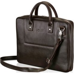 Skórzana torba męska na laptopa ciemnobrązowa SOLIER - Brązowy. Pomarańczowe torby męskie skórzane Solier, ze skóry, eleganckie. Za 519,99 zł.