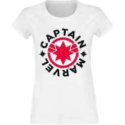 Captain Marvel Logo Koszulka damska biały. Białe koszulki damskie Captain Marvel, m, z nadrukiem, z okrągłym kołnierzem, bez rękawów. Za 74,90 zł.