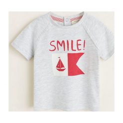Mango Kids - T-shirt dziecięcy Smile 80-104 cm. Szare t-shirty chłopięce Mango Kids, z nadrukiem, z bawełny, bez rękawów. Za 35,90 zł.
