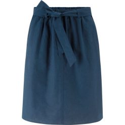 Spódnica lniana z wiązanym paskiem bonprix ciemnoniebieski. Niebieskie spódniczki damskie bonprix, bez wzorów. Za 32,99 zł.