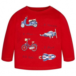 Koszulka w kolorze czerwonym. Czerwone t-shirty chłopięce z długim rękawem marki Mayoral. W wyprzedaży za 34,95 zł.