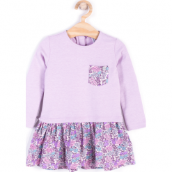 Sukienka. Fioletowe sukienki dziewczęce z falbanami PENGUIN, z bawełny, z długim rękawem, długie. Za 39,90 zł.