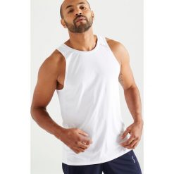 Koszulka bez rękawów fitness cardio FTA 500 męska. Białe koszulki męskie DOMYOS, xl, bez wzorów, z elastanu, bez kołnierzyka, bez rękawów. Za 39,99 zł.